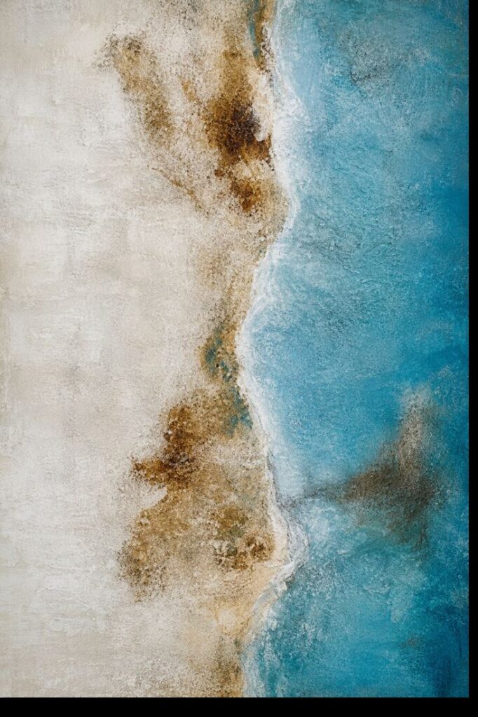 Cuadro abstracto Límite Natural de Adriana Fernández, 120 × 80 cm, capas de textura y veladuras