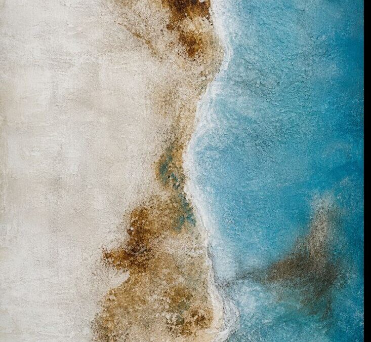 Cuadro abstracto Límite Natural de Adriana Fernández, 120 × 80 cm, capas de textura y veladuras